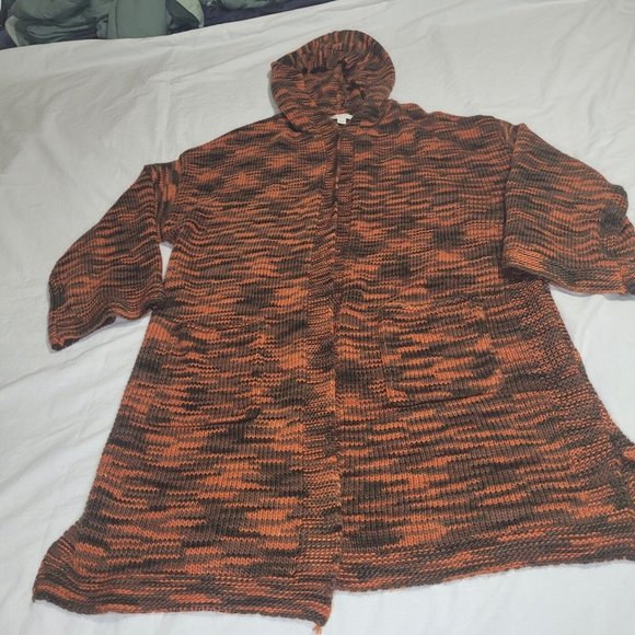 CATO Cardigan Sweater  Hooded Long Women's 14/16W Long Bell Sleeves Orange/Brown - Picture 10 of 10